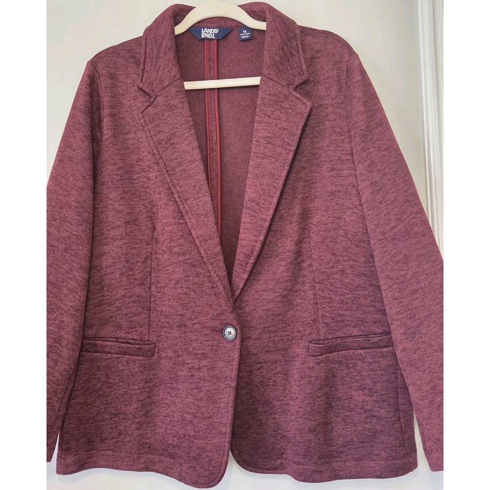 Lands End Women's Blazer Knit Fleece Jacket Burgundy Size 1X 16W/18W